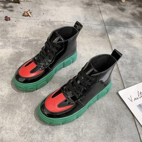 High-top Shoes Womens 2021 Popular New Platform Short Boots Color Matching Ankle Boots Autumn Casual Stitching Shoes Female