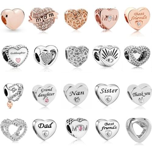 Nan Grand Daughter Best Friend heart Beads Fits Original Pandora Charm Bracelet&Bangle DIY Women Jewelry Making