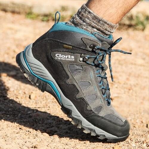 Clorts Waterproof Hiking Sneakers for Men Genuine Leather Tactical Shoes Mountain Boots Man Breathable Hiking Shoes Outdoor Shoe