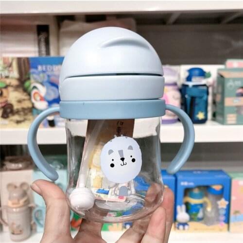250ML Cartoon Pattern Outdoor Child Drinking Bottle with Straw Feeding Cup for Kids Training Portable Handle Water Bottle