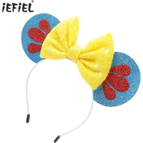 Kids Girls Lovely Shiny Sequins Mouse Ears Headband Hair Hoop Glitter Hair Accessories Cosplay Themed Party Favor Decoration