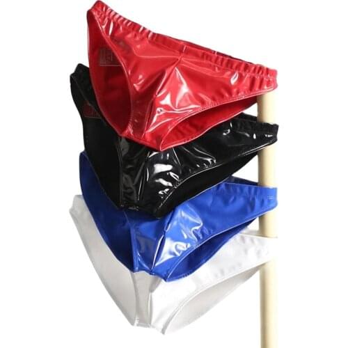 Men Briefs Fashionable Sexy Small Nene Shiny Glossy Underware Male Erotic Lingerie Faux Leather Cool Shiny Mirror Tight Panties