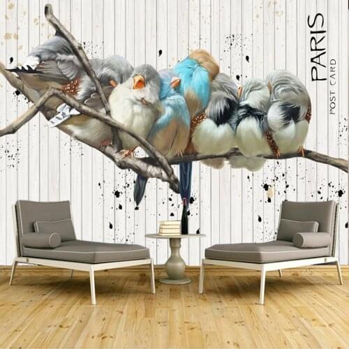 Dropship Custom Abstract Graffiti Wood Grain Wooden Board Bird Photo Mural Wallpaper For living room
