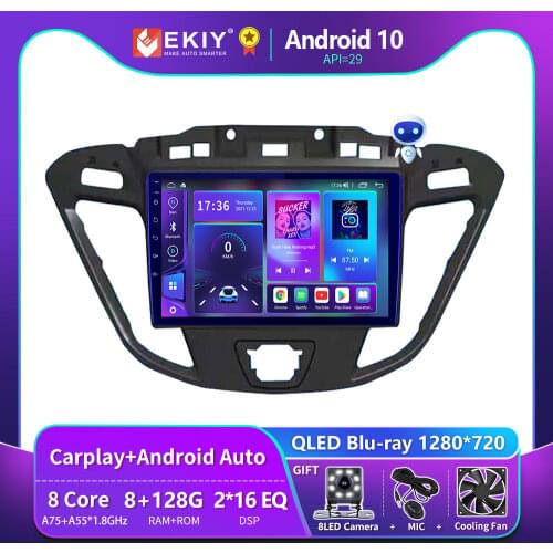 EKIY 6+128G Autoradio Android 10 For Ford Transit/Custom 2013-2018 Car Radio Multimedia Blu-ray IPS Screen Navi GPS BT no 2din
