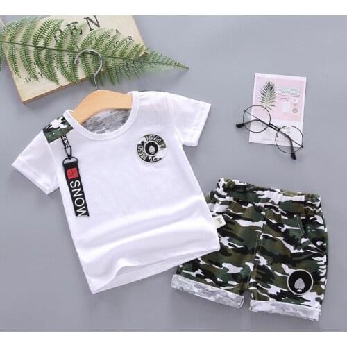 TPAQ-003 Children Summer Camouflage Series Clothes Suit Boys Short Sleeve T-Shirt + Pants 2pcs/Set Kids Active