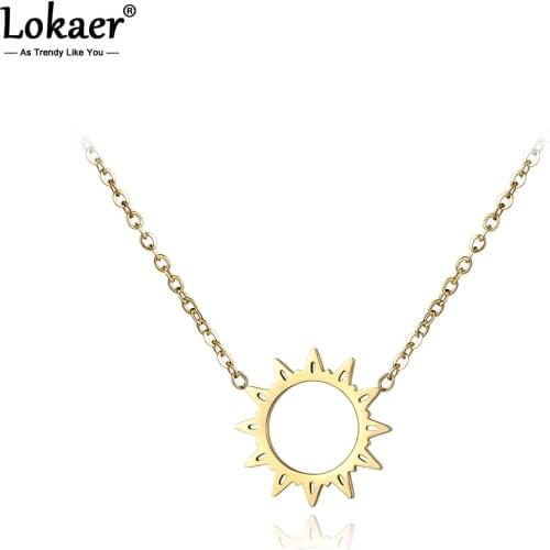 Lokaer Classic Stainless Steel Chains Necklace Jewelry Hollow Sun Flower Pendant Neckalces Bridal Wedding Jewelry N18030