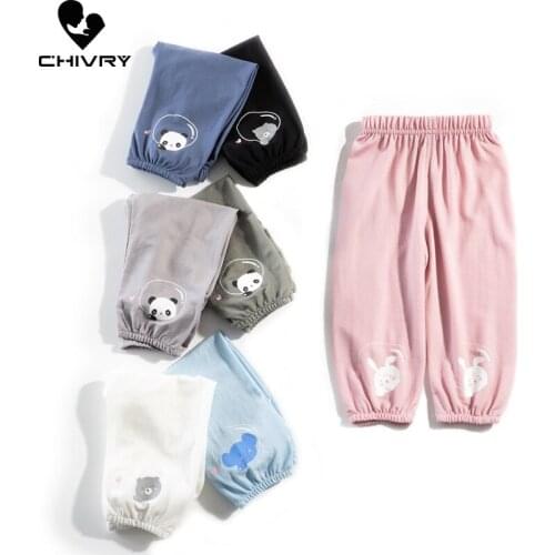 2021 Spring Summer Kids Boys Girls Thin Anti Mosquito Pants Baby Cute Cartoon Panda Print Cotton Linen Bloomers Pants Trousers