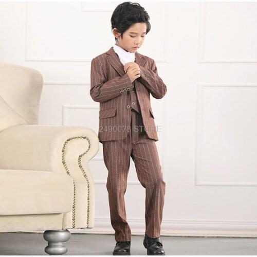 Japan Kids Jacket Vest Pants 3Pcs Clothing Set Flower Boys Formal Wedding Suit Children Performance Party Tuxedo Dress Costume