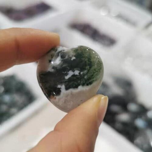 Beautiful Natural Moss agate heart Quartz Crystal Heart shaped stone