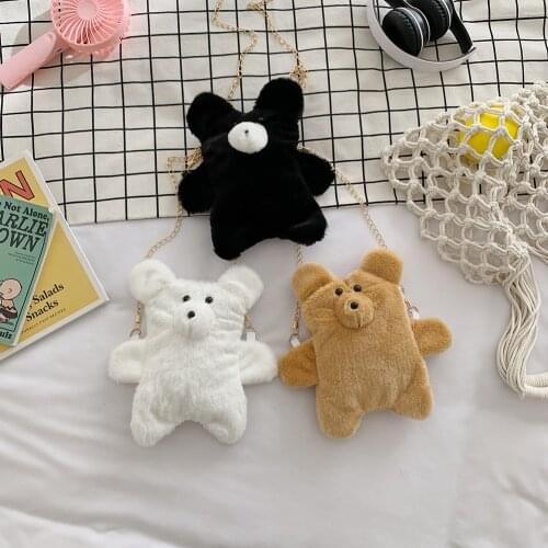 Fashion Plush Bear Shaped Shoulder Purse Women Autumn Cute Messenger Totes Bag Girls Kids Chain Street Totes Girls Gift