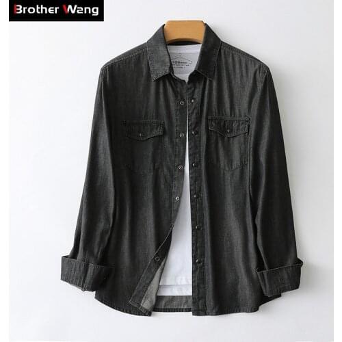 3 Colors Mens Denim Shirt 2020 New Spring and Autumn Fashion Casual Slim Fit Long Sleeve Jeans Shirt Male Brand Clothes