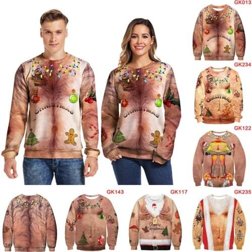 Men Women Christmas Sweater Pullover Sweatshirts 3D Boobs Long Sleeve Round Collar -OPK