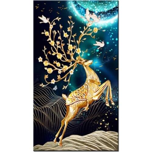 Hot Golden Deer diamond Painting full square round mosaic diamond set 5d cross Stitch Entrance hallway wedding decorationZP-2398