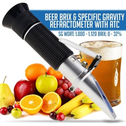 Optical Beer Brix & Specific Gravity Refractometer with ATC Optic Dual Scale 0~32% Brix 1.000-1.120 SG Wine Wort Making Beer