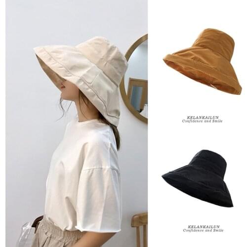 Japanese Solid Color Big Brim Fisherman Hat Womens Spring and Summer Foldable Sun Hat Sun Hat Korean Fashion Wear Hats Bucket