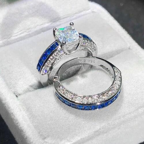 ZHOUYANG Luxury Set Of Rings With Blue Zircon Stone Womens Finger Ring Accessories Gift For Girl Fashion Jewelry Wholesale R690
