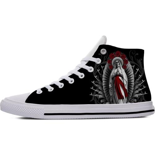 Santa Muerte Death Goth Mexican skull Fashion Casual Canvas Shoes High Top Lightweight Breathable 3D Printed Men women Sneakers