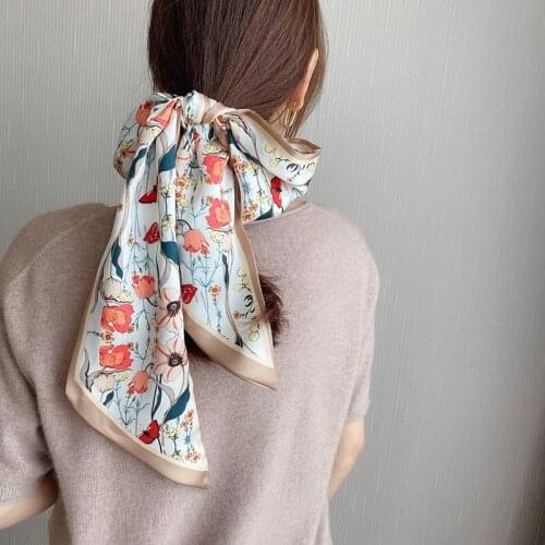 2021 New Small Ribbon Simulation Silk Scarf Womens Satin Dish Hair Butterfly Binding Bag Long Scarf with Hand Gift Scarf