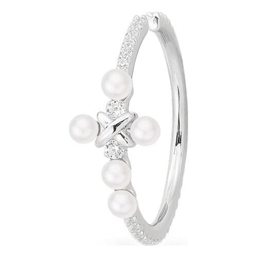 SOELLE Fashion Real 925 Sterling Silver Mono Cross on Hoop Sliding Ear Cuff with Pearls Zirconia Clip Earring 1pc for Women EDEN