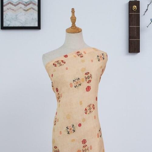 High quality ramie fabric Traditional printing tissu High grade dress Robe cheongsam sewing