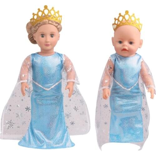 Snow and ice princess skirt and crown Fit 43cm Baby New Born doll,42cm Nenuco Doll,American Girl 18inch Doll Clothes Accessories