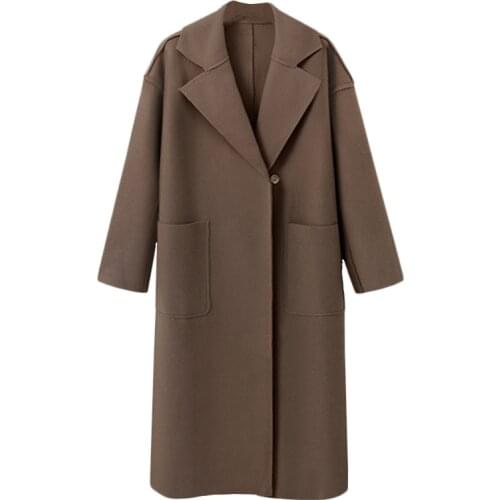 Female Elegant Black Long Outerwear Autumn Winter Coat Women 2021 Casual Viantage Solid Long Sleeve Thick Jacket