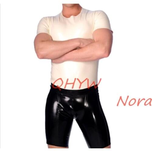 Latex Natural Rubber Sexy Medium Uniform Black Pants White Tops Latex Catsuit Unisex Latex Customize XXS-XXL
