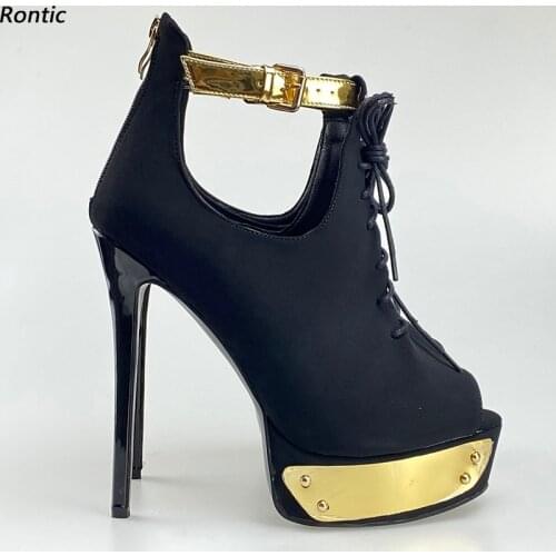 Rontic 2021 New Arrival Women Platform Sandals Stiletto Heels Peep Toe Elegant Black Night Club Shoes Size 34 45 47 52