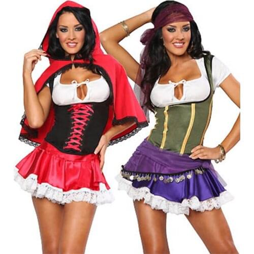Adult Women Halloween Classic Little Red Riding Hood Costume Carnival Party Cosplay Pirate Role Play Fancy Dress Outfit