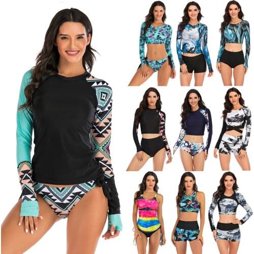 Rashguard Set Long Sleeve Zipper Surf Rash Guard Custom Women Two Piece Swimsuit Rashguard