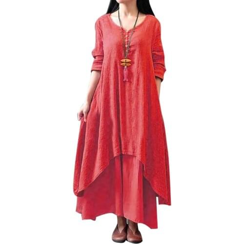 Summer dres Plus Size Oversized Women Solid Color Long Sleeve Baggy Loose Layered Lady Party Long Maxi Dress vestidos de mujer