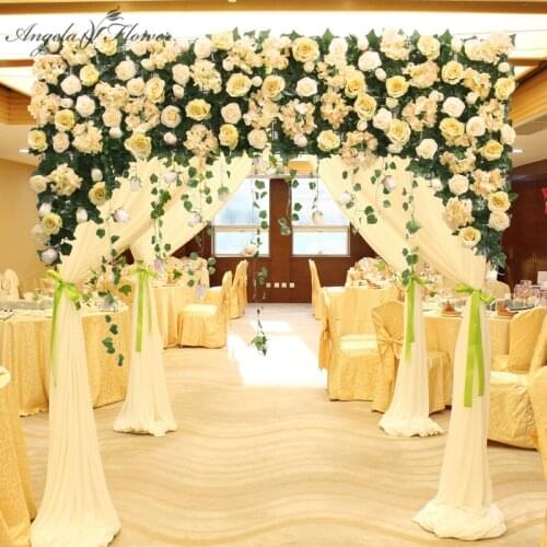 1.9m Custom Wedding Corner Flower Row Artificial Curtain Flower Wall Rose Hydrangea Mix Hanging Wisteria Wedding Arch Decoration
