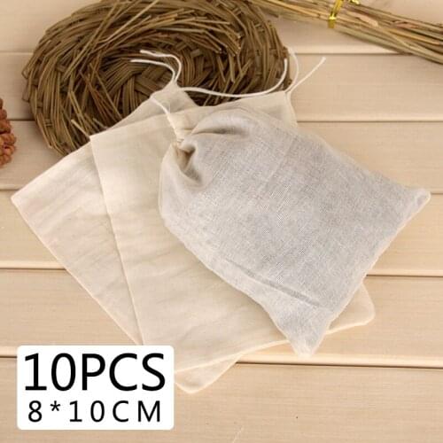 10pcs Food Grade Tea Bags Cotton Muslin Drawstring Empty Tea Filter Bags Separate Spice Herb Disposable Tea Bags 8*10cm