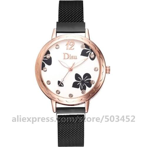 100pcs/lot 103034 Alloy Watches Flower Mesh Belt Clock Magnetic Wrist Watch Wholesale Fashion Relogio Feminino