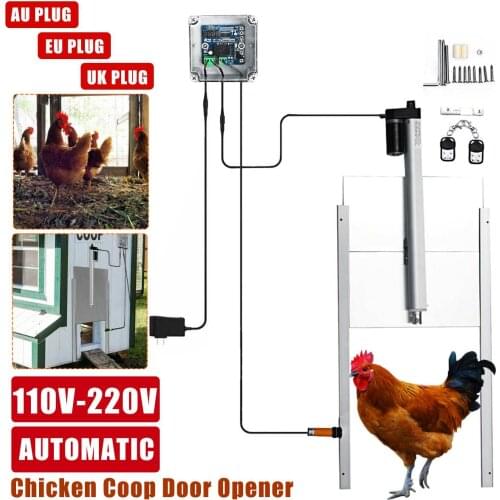 US/AU/UK/EU plug Timing Control Chicken House Automatic Door Opener Door Opening Farm 110-220V Chicken Pets Dog Door Opener