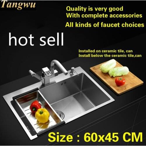 Free shipping standard luxury big kitchen manual sink single trough wash the dishes 304 stainless steel hot sell 600x450 MM