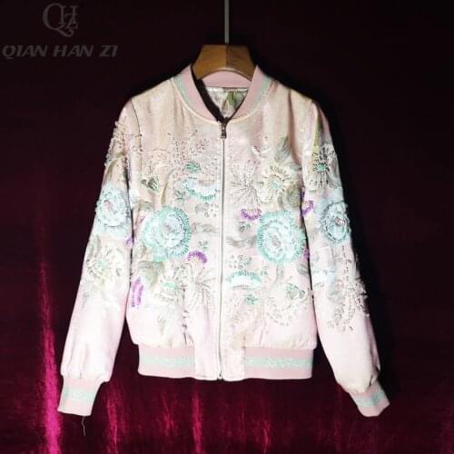 Qian Han Zi new designer fashion runway coat Womens Long Sleeve Elegant Flower Jacquard High Quality Embroidered Beaded Jacket
