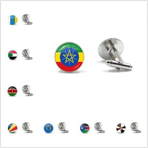 Ethiopia Islas Canarias Kenya Sudan Madeira Melilla South Sudan Ceuta Seychelles Glass Cabochon Cufflinks Button Male Gentleman