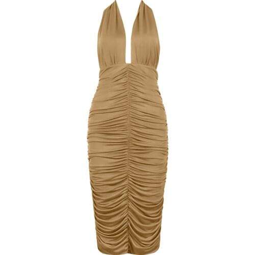 Elegant New Women Dress Sexy Bodycon V Neck Halter Summer Dresses Backless Party Club Celebrity Ladies Clothes