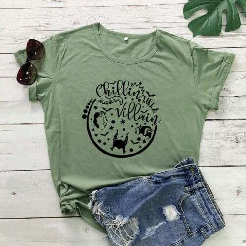 Chillin Like A Villain T-shirt Funny Women Graphic Halloween Witch Party Tshirt Minimalist Autumn Holiday Gift Top Tee Shirt