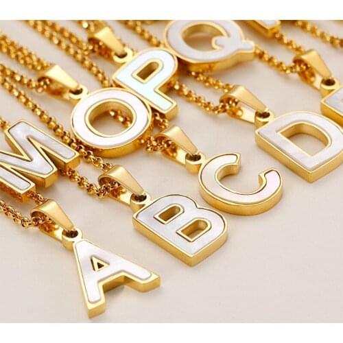 Minar Temperament Shell English Letter Pendant Necklace for Women Korean Fashion Gold Party Necklace Jewelry Accessories