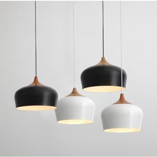Nordic Minimalist Aluminum LED Pendant with Wood Personality American Style Hazelnut Lamp for Living Room Study Dining Table