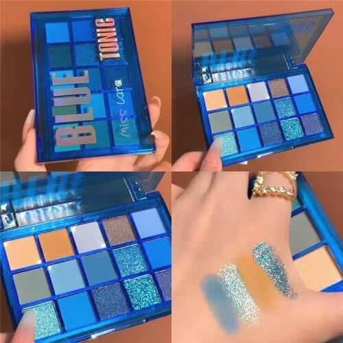 Miss lara 15 Colors Blue Eyeshadow Makeup Sweet Party Eyeshadow Pallete Shimmer Glitter Matte Shades Nude Neon Pigments