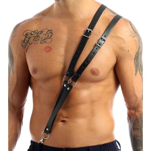 Harness Mens Imitation Leather Adjustable Suspender Harness Belt with Buckles and O Rings Double Straps Single-Shoulder Braces