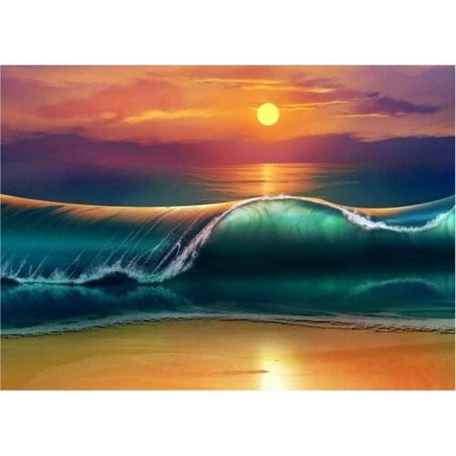 DIY Full Drill Square Diamond Painting By Number Kits for Adults Sunset Beach Art Rhinestone Embroidery Wall Decor