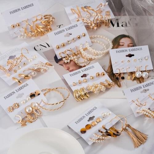 Fashion Womens Earrings Set Korean Geometric Stud Earrings for Women Gold Pearl Hoop Earrings 2021 Trend Jewelry Accessories