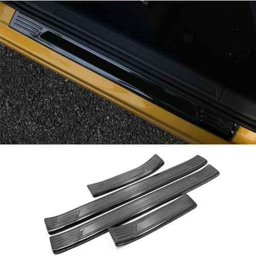 Car Styling 4PCS Black Stainless Steel Outer Door Sill Scuff Plate Threshold Trim For Volkswagen Polo Mk6 Hatchback 2019 2020
