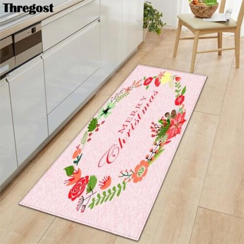 Thregost Printed Microfiber Floor Mat Merry Christmas Home Decor Carpet Soft Rug Machine Washable Living Room Kitchen Mats
