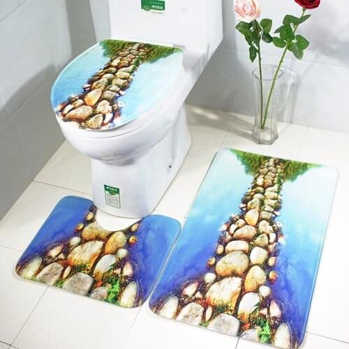 Printing Floor Mat Pebble Toilet Flannel and Sponge Three Piece Set of Antiskid Blanket Absorbent Bathroom Mat