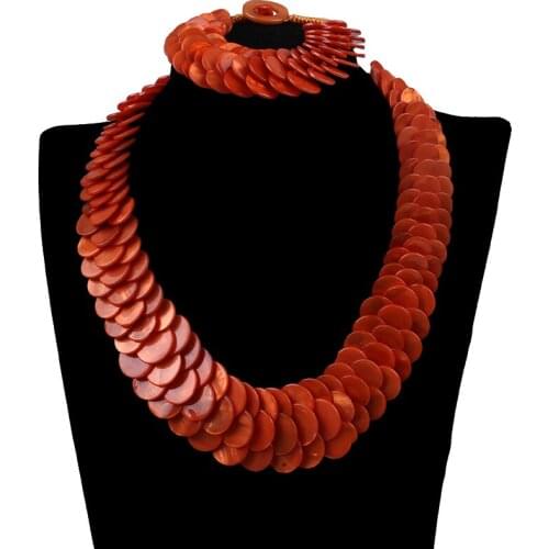 More Choices Of Color Fish Scale Style Natural Mother of Pearl Necklace and Bracelet Shell Jewelry Set